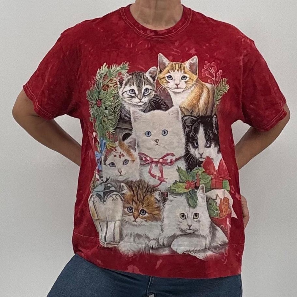 The Mountain Liquid Blue Holiday Christmas Kittens Cats Novelty Print Tee Shirt
